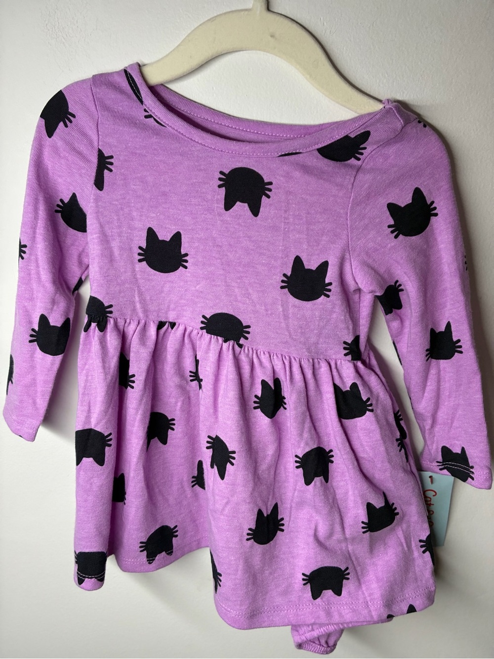Cat & Jack Purple Long-Sleeve Cat Print Peplum Top